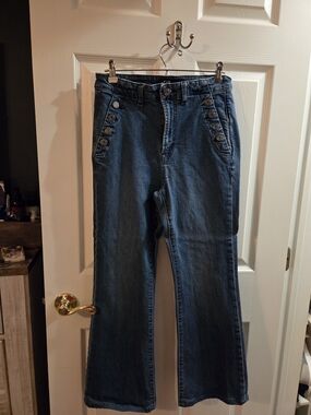 GAP Dark Blue Flared High-Rise Jeans with Button Detail